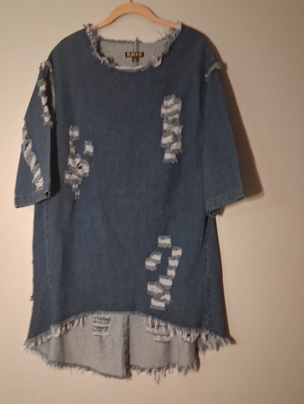 KROIX Teens / Kids Distressed Denim Hi-Lo 3/4 Length Tunic - Blue